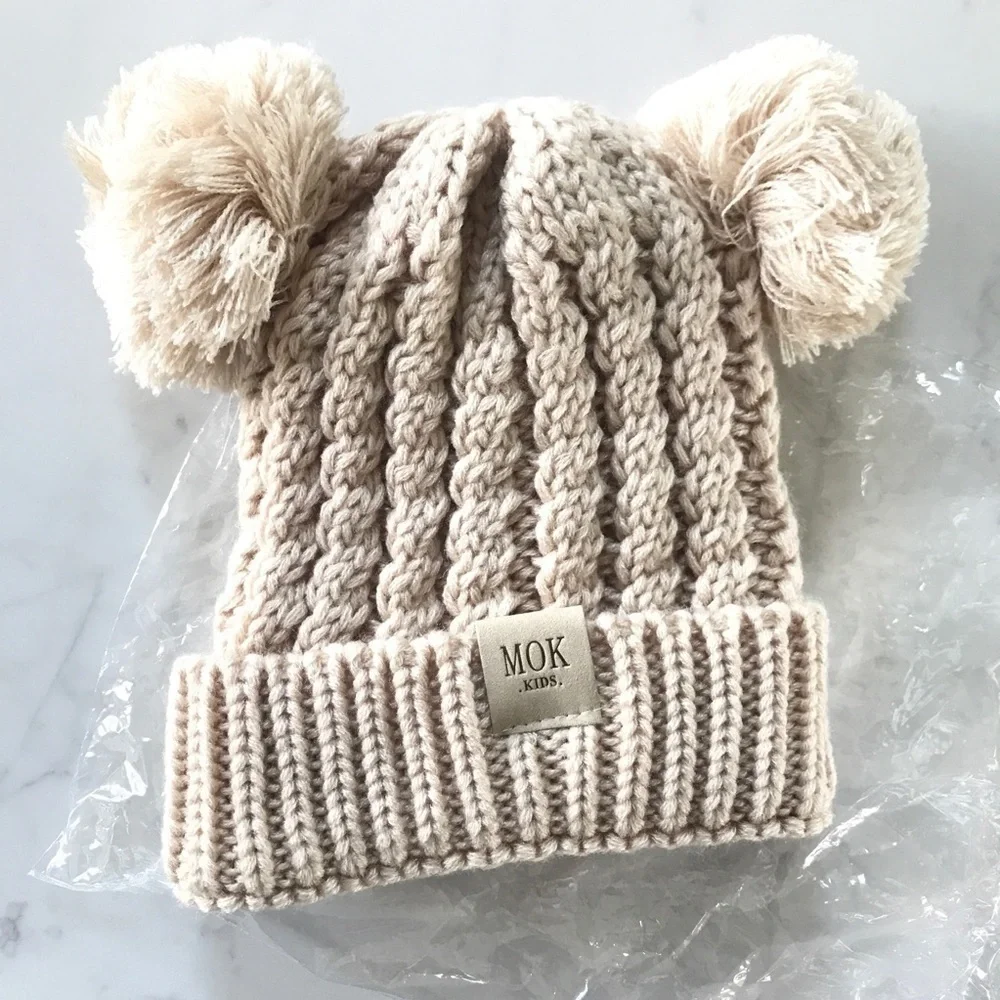 𝅺TAN kids Pom winter hat